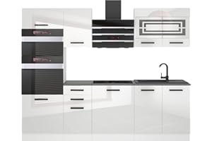 B BELINI GROUP Belini - Blocco cucina Tracy, mobili da cucina, 240 cm, senza elettrodomestici con pensili e armadi, con controsoffitti, colore: Bianco lucido