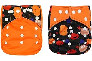 Hisprout Baby Reusable Absorbent Digital Printing Cloth Pocket Nappy,Set of 2 with 2 Bamboo Inserts(Lovely Crabs)