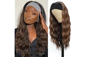 SOKU Longues Naturel Ondes Perruque Bandeau Cheveux Ombre Brown 60cm Perruque Synthétique Pour Femmes Noires Sans Colle Fibre Résistant À La Chaleur Quotidien Perruque