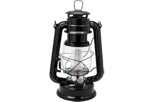 YAKii LED Vintage Lantern Metal Hanging Hurricane Lantern 12 LED Dimmer Switch Cold White Battery Operated Lantern Power Outage Indoor Camping Lighting Outdoor Lantern(Black)