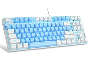 MageGee 75% Mechanical Gaming Keyboard with Blue Switch, LED Blue Backlit Keyboard, 87 Keys Compact TKL Wired Computer Keyboard for Windows Laptop PC Gamer - Blue/White