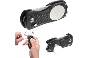 UICCVOKK Golf Divot Repair Tool, Metal Pitch Mark Repair Tool with Pop-up Button & Magnetic Ball Marker Foldable Golf Ball Markers for Putting