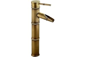 kisimixer Grifo de Baño Bronce Alto,Monomando Grifo Lavabo Cascada, Grifo de un solo orificio de agua fría y caliente Grifo Lavabo Cascada Antiguo de la Vendimia Retro, 3 Joints Break Mouth