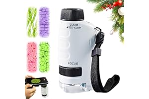 TBLMPNE Microscope Enfant Portable 60x-120x, Microscope de Poche Éducatif avec LED, Petit Scope Enfant avec Lamelles | Jouet Scientifique Filles Garçons 4-16 Ans (Blanc)