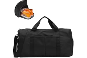 GLAITC Borsone da Viaggio Pieghevole Borsone Palestra Impermeabile Borsa Sportiva Uomo Donna con Scomparto per Scarpe & Tasca Bagnata Duffel Bag per Weekend Campeggio Viaggio Piscina (25L- Nero