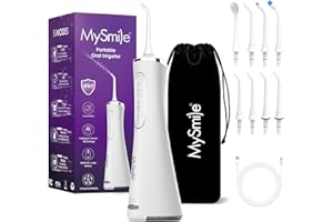 MySmile Water Dental Flosser for Teeth Cordless Oral Irrigator 5 Cleaning Modes 8 Replaceable Jet Tips IPX 7 Waterproof USB Rechargeable Water Dental Picks for Teeth Cleaning with PU Bag White