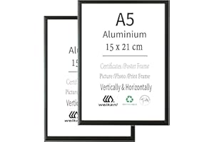 WEIKANI A5 Black Aluminium Picture Frame,2 Pack-15x21cm Photo Frame,Certificate Frame for Wall Mount or Table Top Display,Set of 2