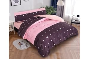 BESCH Juego de Funda Nordica para Cama 135cm 100% Microfibra de Poliester Suave 3 Piezas - Juego de Funda Edredónes 220x220cm y con 1 Funda de Almohada 45x145cm (Granate y Rosa)