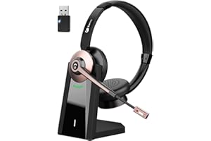 Earbay Kabelloses Headset, Bluetooth-Headset mit Mikrofon und Rauschunterdrückung & USB-Dongle, Kabellose mit Mikrofon Stummschaltung & Ladestation für Computer/Handy/Meeting/Call Center/Büro