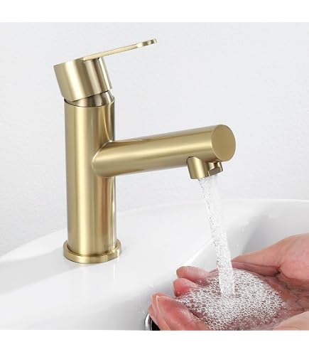 Rea Mitigeur Lavabo Pixel Gold High – Robinet Salle De Bain Doré PVD En Laiton, Monocommande Chic Et Moderne