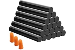 MOOLLYFOX Mollyfox Lot de 20 Bâtons de Colle Chaude - Ø 7 x 150 mm - Bâtons de Pistolet à Colle Noir pour Décoration avec Doigtiers en Caoutchouc, Idéal pour Artisanat, Bricolage, Loisir