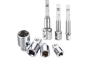 NEWDER 4 Pezzi 1/2 "3/8" 1/4 "Socket Ratchet Converter Riduttori Adattatori Tool Set+ 3 Pezzi Punta Per Trapano, Con Codolo Esagonale, Adattatore