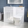 ELEGANT 1100mm Left Hand High Gloss White Vanity Unit & Back to Wall Toilet Unit with Square Toilet & Basin