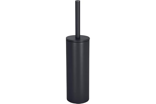 Spirella - Brosse WC avec Support Acier - Modèle Akira - tête Interchangeable et d'un Pot en Acier Solide - avec Récipient hygiénique - Brosse Toilette fermée - à Poser - Noir Mat - 40 x 9.5 x 9.5 cm