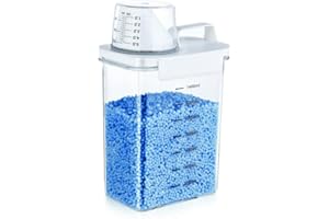 Cnwinu Dozownik środków piorących z miarką, pojemnik na proszek do prania, hermetyczne dozowanie, tworzywo sztuczne PET, nadaje się do proszku do prania, perfum do prania (1800 ml)