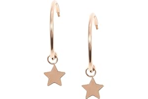 Happiness Boutique Femmes Créoles Etoile en Or Rose | Minces Boucles d'Oreilles Rondes Bijoux Acier Inoxydable