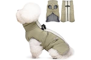 Katzinst Hunde Mantel Kleine Hunde, Hundejacke mit Durch Rutschfester, Reißverschluss Fleecefutter, Ärmellose, D-Ring, Warm Hundemantel mit Geschirr, Schnauzer Mantel, Aprikose, S