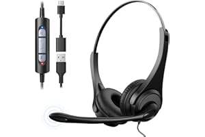 Voistek Kopfhörer mit Mikrofon, Rauschunterdrückendes Mikrofon, Integrierte Bedienelemente, USB-A/C-Anschluss, 160 cm Kabel, Leichtes Design für die Arbeit