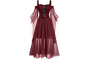 CHDIRNELY Medieval Costume Women,Gothic Clothes Renaissance Dress Plus Size UK Steampunk Corset Dress Fancy Dresses Long Maxi Dress Christmas Halloween Costumes