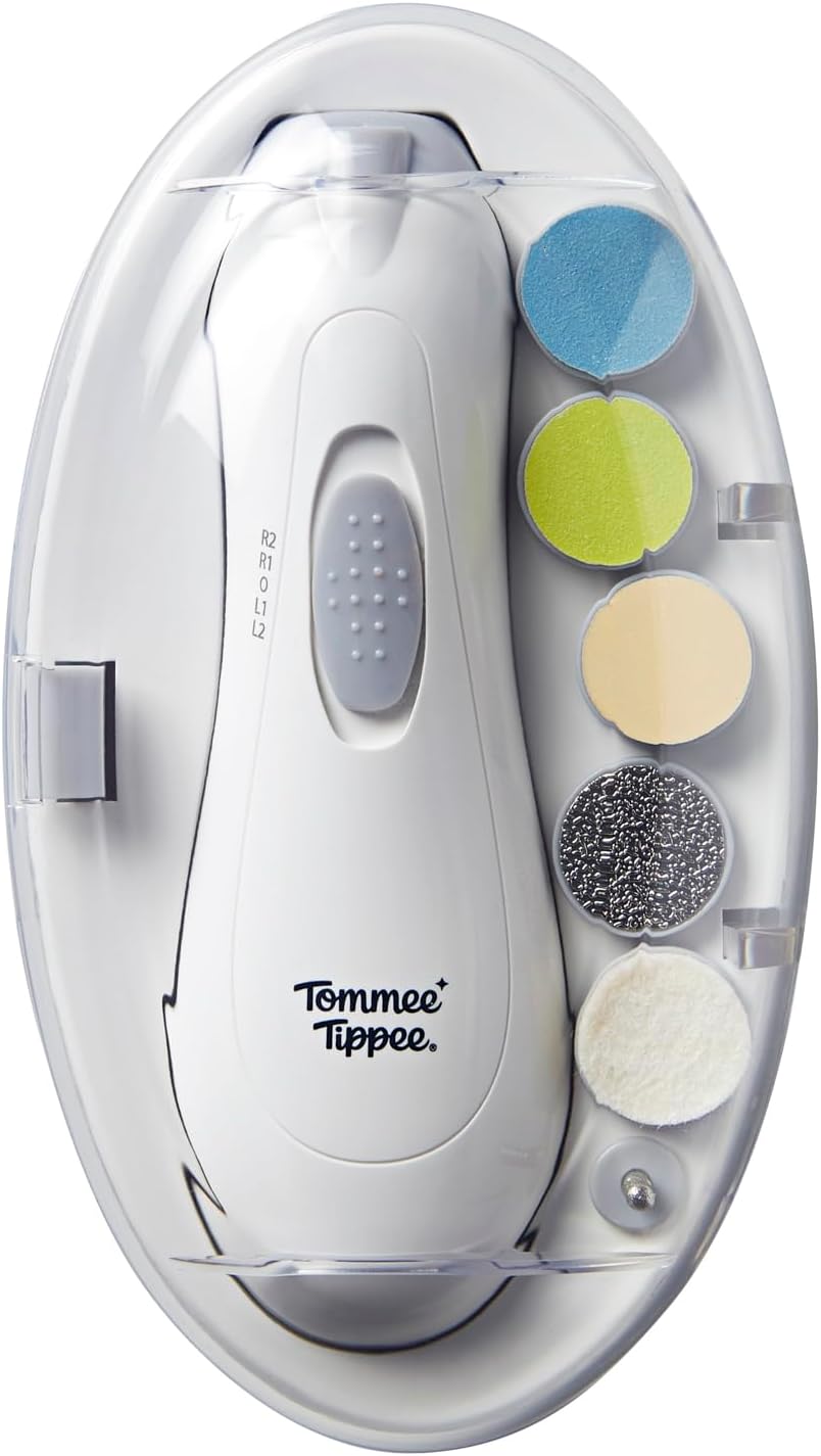 Tommee Tippee Electric Baby Nail File, with Six Filing Heads for Baby and Adult Use, Infant Nail Clipper with LED Light and Adjustable Speed and Direction Settings