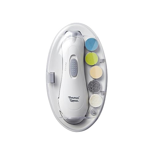 Tommee Tippee Electric Baby Nail File, with Six Filing Heads for Baby and Adult Use, Infant Nail Clipper with LED Light and Adjustable Speed and Direction Settings