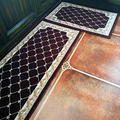 Hihome Kitchen Mat, Decorative Non-slip Polyacrylonitrile Brown Kithchen Rugs Set Bathroom Mats Set Floor Mats Set Shower Rugs for Living Room(17.7"x27.5"+17.7"x47.2", Brown 2in1)