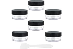 VICZON Lot de 6 mini boîtes vides transparentes avec spatule, pot vide de 5 ml, pots de voyage, pour lotion, crème, mini bougies, cosmétiques, noir