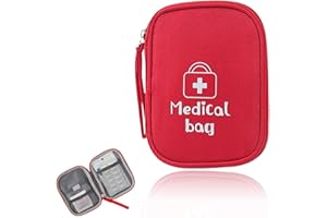 COYUN Kit Pronto Soccorso Portatile, Borsa Porta Medicine da Viaggio, 3 Compartimenti, Rosso