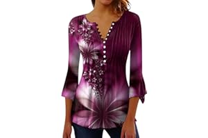 SCBFDI Dressy Tops für Frauen, Ellbogenlange T-Shirts für Frauen Moderne Büro-T-Shirts Mit Knopfleiste Basic Slim Fit T-Shirt Mit Plus Size