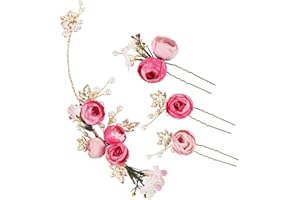 HEQISHUN 4 Pcs En forma de U Rosa Flor de Diadema Novia Boda de la Perla del Rhinestone Accesorios de Boda para la Novia Dama de Honor de Tiara (Rosa)