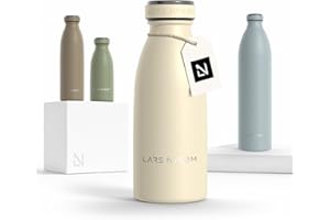 LARS NYSØM Botella de Acero Inoxidable | Botella aislada 0,35l | Cantimplora de 0,35 litros a prueba de fugas para deportes, bicicleta, perro (Almond Beige, 350ml)