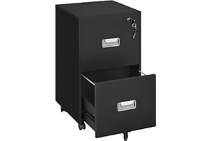 Yaheetech Cajonera Escritorio con Ruedas Cajonera de Oficina 2 Cajones Cerradura Archivador Extraíble Móvil de Oficina para Carpetas/A4 40 x 40 x 65 cm Negro