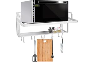 ‎WAKECTS Topf-Rack,Mikrowelle Ofen Rack Wand Aum Aluminium Doppelschichten HäNgen Mikrowellenhalterung Mit Ablage KüChenwandhalterung,55 X 38,5 X 25 cm
