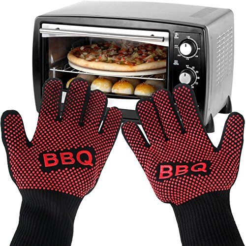 Oven Gloves, Pupow Heat Resistant BBQ Mittens Hot Oven Cooking Gloves Best Insulated Heat Pot Mitts Holder for Barbecue, Cooking, Grilling and Food Handling(Average Size)