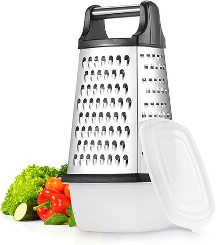 Grattugia Con Contenitore Grattugia In Acciaio Inossidabile Motta - Con Raccoglitore E Manico, 20x10.5x14 Cm Raccoglitore Con Manico