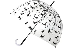 SMATI Parapluie Femme Cloche Transparent, Ouverture Automatique (CHAT NOIR)