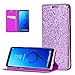 Produktbild Hülle für Samsung Galaxy S9, Handyhülle Flip Case Schutzhülle PU Leder Handytasche Glitzer Luxus Glitter Bling Glänzend Hüllen Tasche Etui Dünn Klapphülle für Samsung Galaxy S9, Hancda Cover Elegant Leder Brieftasche Lederhülle mit Magnet Kartenfach Standfunktion Innere Transparent Silikonhülle Bumper Case Schutz Schale Bookstyle für Samsung Galaxy S9 - Lila