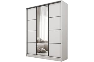 ‎BROMARKT BROMARKT Schwebetürenschrank 150 cm Breit - Kleiderschrank mit Spiegel - Schrank mit Schubladen und Regalen - Kleiderschrank mit Schiebetüren - Matt - Weiß & Schwarz