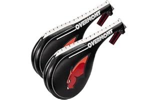 OVERMONT 2 pièces Raquette de Frappe en Cuir PU + EVA éponge pour l'entraînement de Tae kwon do Boxe Karaté, Cible de Pied de Taekwondo Noir/Rouge