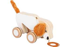 small foot Nachziehtier Hund mit Knisterohren aus Holz, Nachziehspielzeug mit gummierten Rädern, fördert Motorik und Laufenlernen, ab 1 Jahr, 12562