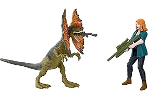 JURASSIC WORLD TOYS Jurassic World Dominion Claire i Dilofosaurus człowiek i dinozaur z 2 figurkami akcji i akcesoriami, zestaw zabawek, prezent i przedmiot kolekcjonerski