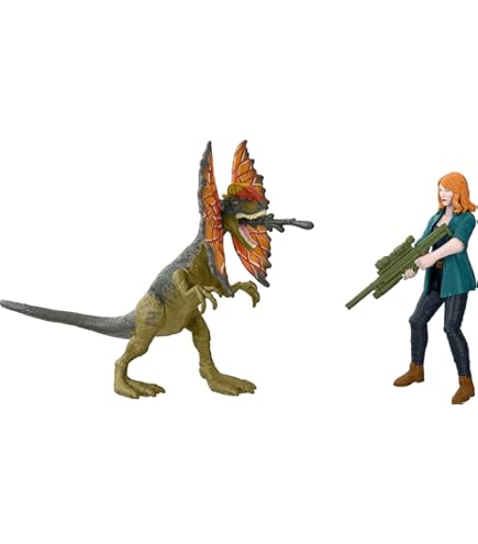 Jurassic World Dominion - Paquete de 3 figuras y dinosaurios, Owen Grady motocicleta Yangchuanosaurus y azul, casco y tranquilizador, a partir de 4 años