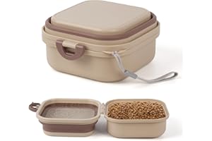 AMEITECH Faltbarer Napf mit Deckel, Reisenäpfe für Hunde, Faltbarer Wassernapf für Katzen, für Haustiere, Spaziergänge, Parken, Camping, 2-in-1 Tragbare Futterfütterung und -Aufbewahrung, Khaki, Klein