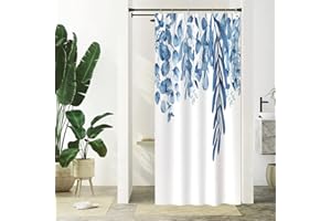 Uiiooazy Cortina Ducha Azul, Cortina de Ducha Hojas di Eucalipto Planta Motivo Cortinas de Baño Antimoho Impermeable Lavable Tejido de Poliéster Cortinas de Ducha con Ganchos 90x180cm