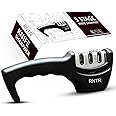 RNTR Knife Sharpener Manual 3 Stage Knife Sharpener for Kitchen Knife Sharpener Rod Knives Sharpening Tool for Steel Knives Multicolor