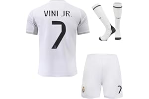 YOHA Madrid 25/26 Vini Jr. Vinicius #7 Maillot de Football et Short pour Enfants Set Cadeau Tailles Jeunesse