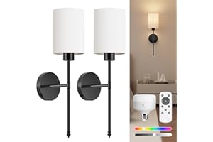 NIORSUN Battery Operated Wall Lights, Black Wireless Rechargeable Wall Lights with 5200mAh Dimmable Detachable Bulbs and Remote, 9 Colours Sconces Wall Decor for Bedroom Living Room Hallway