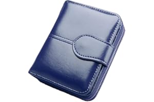 Eco Memos Women's Small Bifold Leather Wallet with RFID Blocking Window Genuine Leather Clutch Wallet, Dark Blue, S