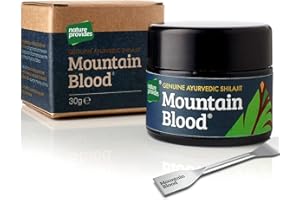 Shilajit de qualité supérieure par Mountain Blood® (30g), approvisionnement pour 3 mois. Sans OGM, bio, Vegan, Origine éthique, testé par un laboratoire indépendant, Conditionnement sous verre UV
