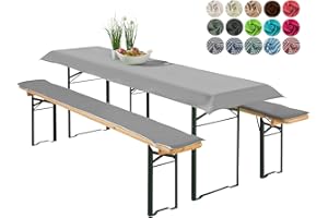 ‎HEIMTEXLAND heimtexland ® Bierzeltgarnitur Auflagen Set 3-teilig Tischdecke Bierbankauflage Polster Kissen Biergarnitur Typ698 Grau für Tischmaß 70x220 cm